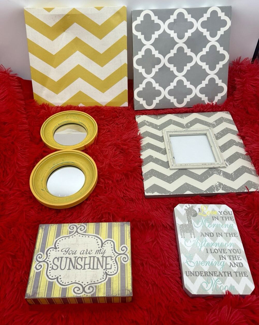 Baby Room Decor - Yellow & Gray - Mirrors,Wall Decor, Wood Figures,Picture Frame